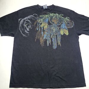 Vintage Polar Graphics USA Grizzly Bear Native Dreamcatcher T-shirt Size XL
